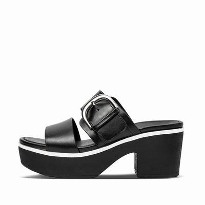 Fitflop Women's PILAR Mixed Metallics Leather Slide Platforms Mules & Clogs - Black, TH7091846